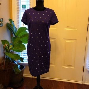 Michael Kors purple short sleeve silver metallic dot expose silver zipper M EUC…